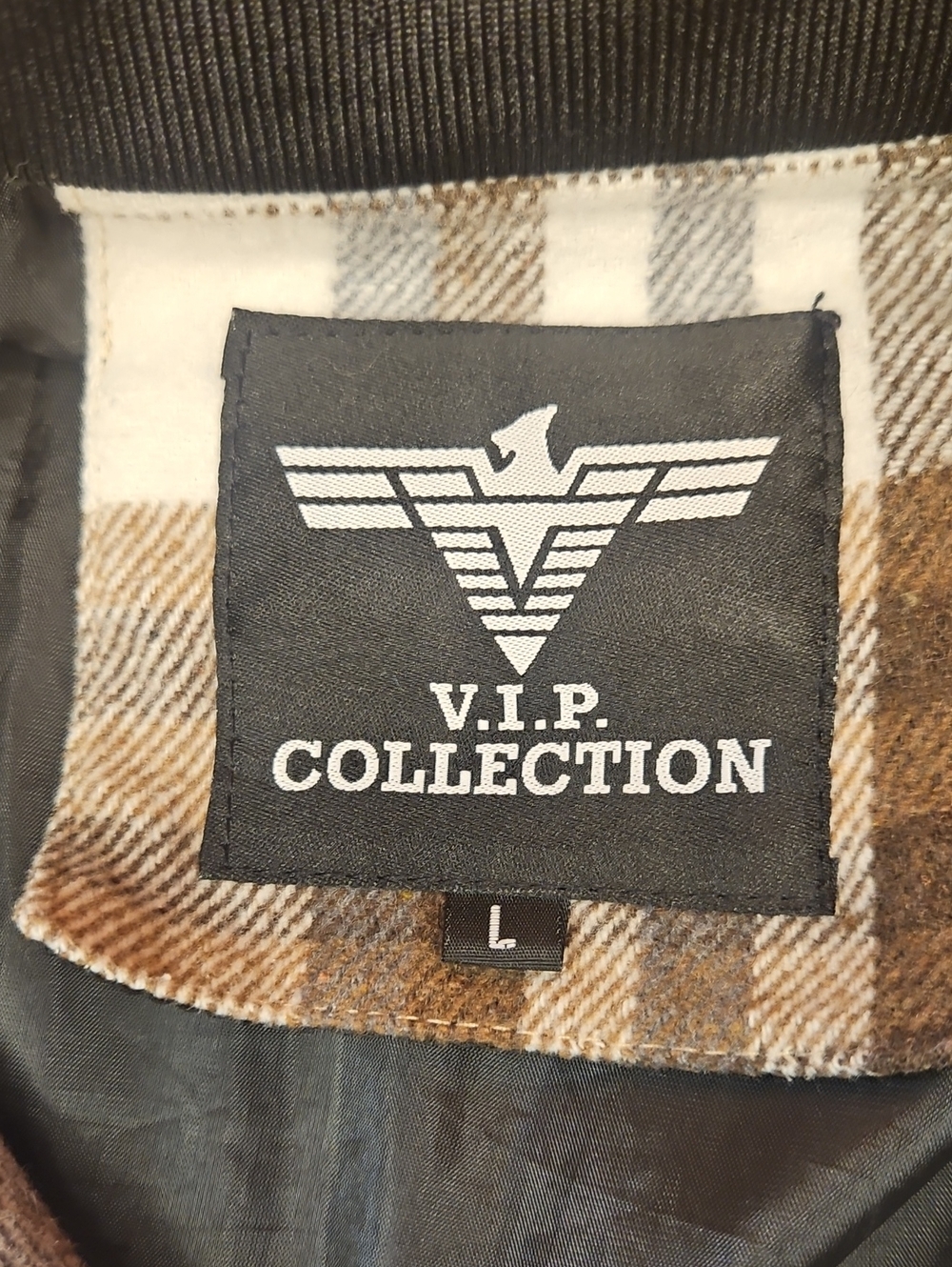 Collegiate Plaid Bomber Jacket Milk Chocolate Brown Cream Black Academia Fall L - Picture 5 of 8
